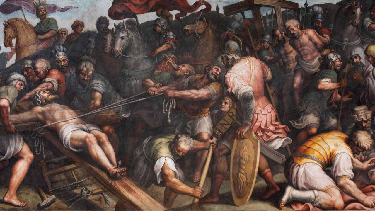 Twelfth scene: Christ lifted onto the Cross
